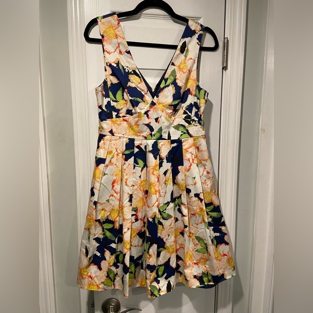 J. Crew Navy Floral V-Neck Mini Dress